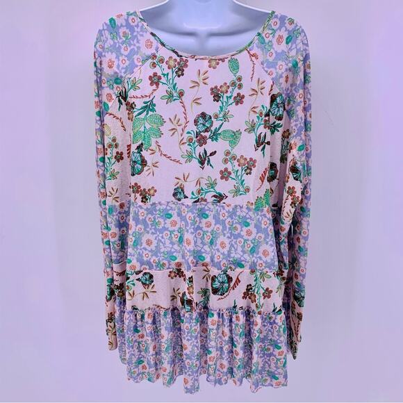 Free People Floral Blouse Raw Hem Womens Size S - Picture 4 of 7